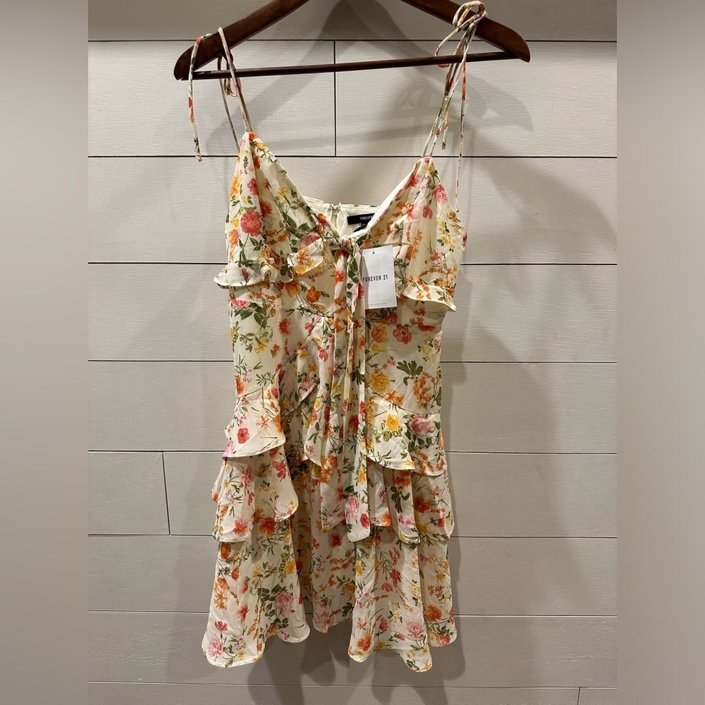 Forever 21 Floral Ruffle Dress with Spaghetti Straps- size Medium